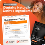 Zinc Bisglycinate 25mg with Copper, 6 Months Supply - Fully Chelated & Magnesium Stearate-Free