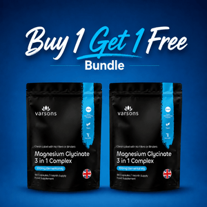 Varsons Magnesium Glycinate 3-in-1 with L-Leucine | Buy 1 Get 1 Free |  Supports Sleep, Heart & Bone | Clean Label Supplement